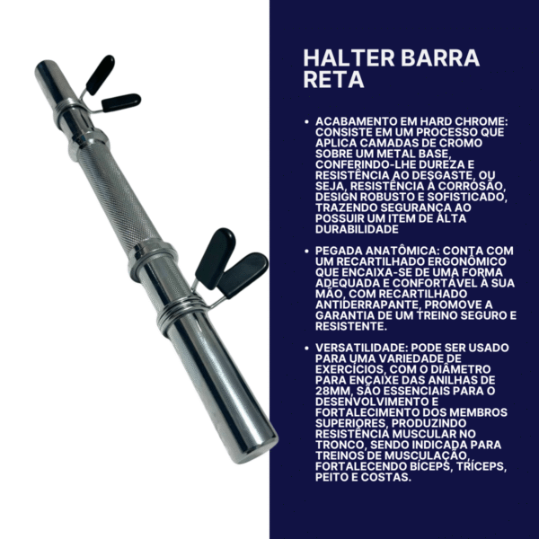 Halter 40 cm Barra Reta Com Presilhas