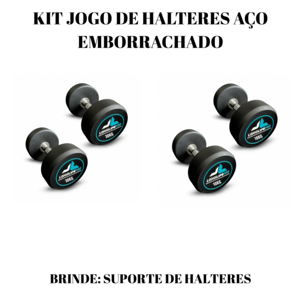 Kit Jogo de Halteres Aço Emborrachado 10kg-30kg