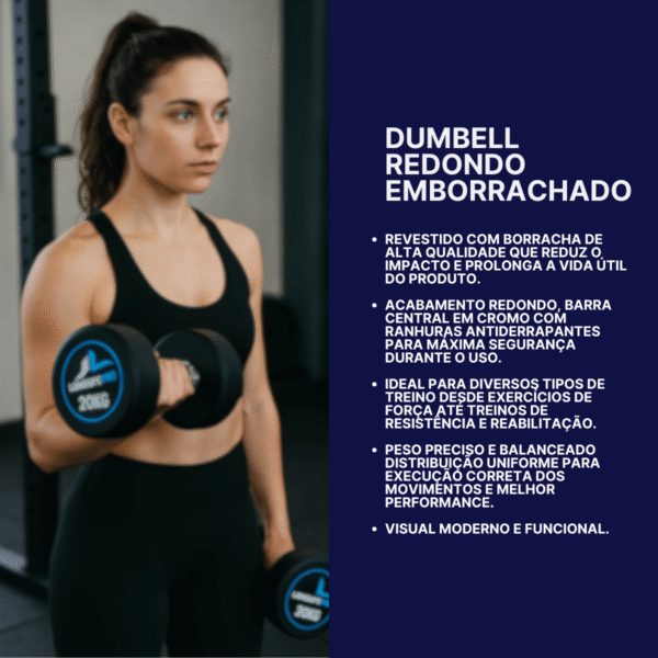 Halter 20Kg Dumbbell Redondo Aço Emborrachado