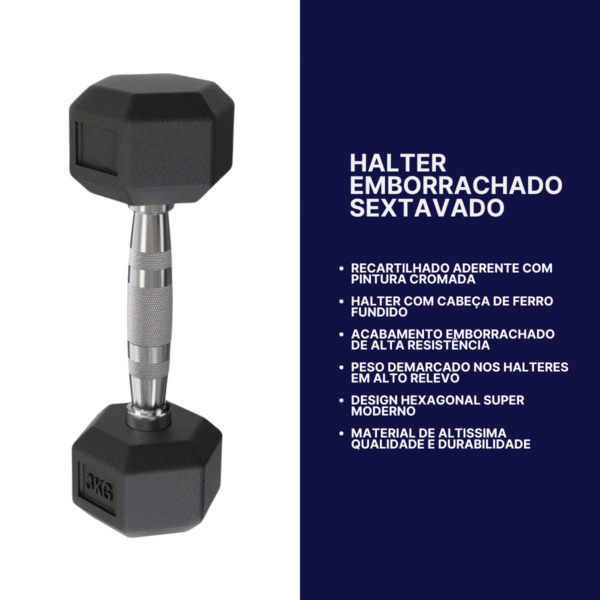 Halter 7Kg Sextavado Emborrachado Cor Preto