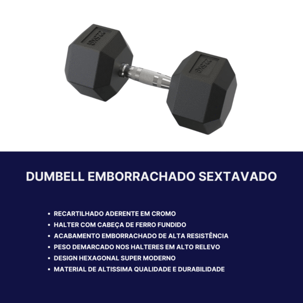 Halter Dumbbell 25Kg Sextavado Emborrachado Cor Preto